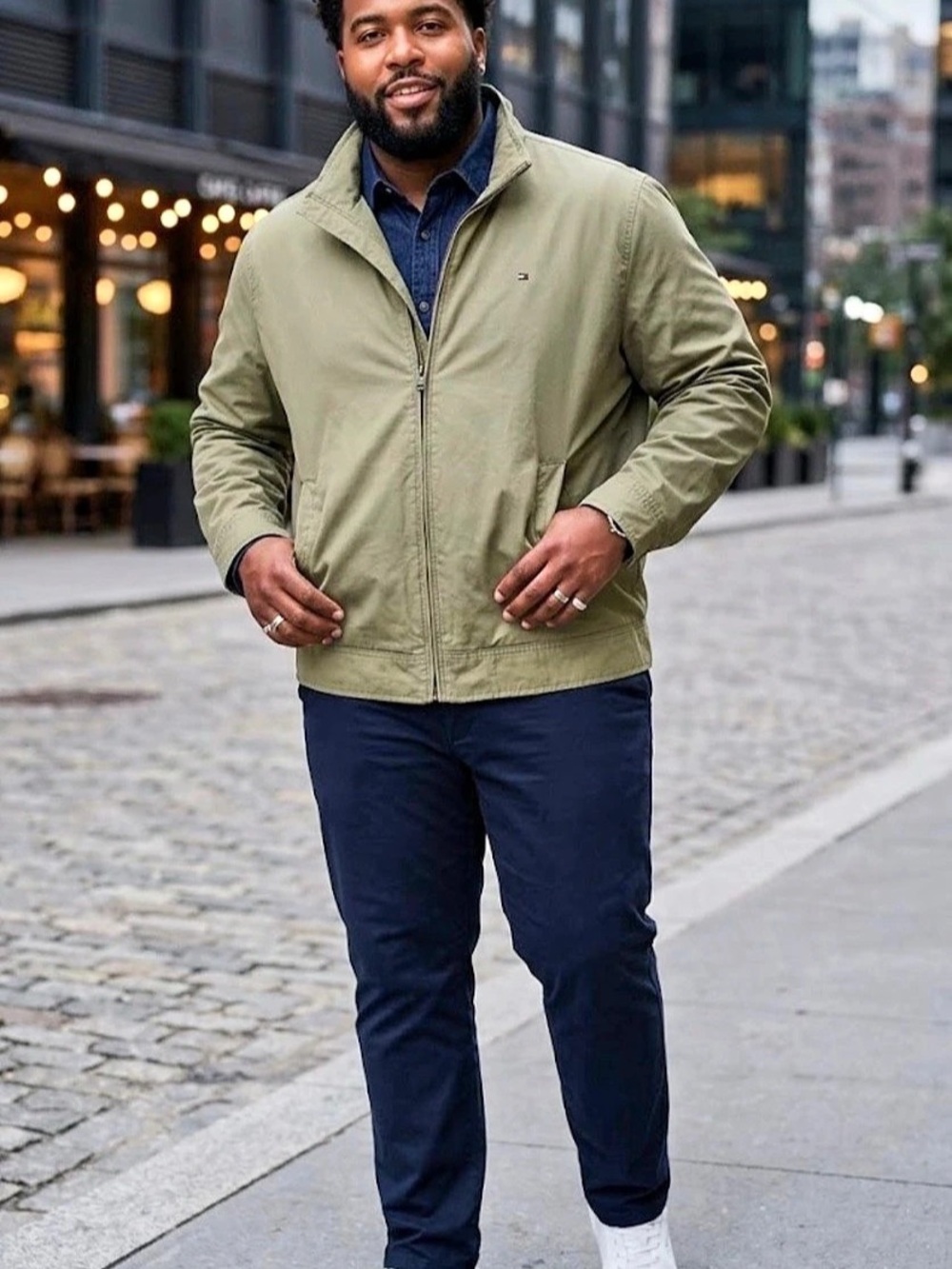 Tommy Hilfiger Men’s XXL Jacket 100% Cotton Olive Khaki Plaid Lined